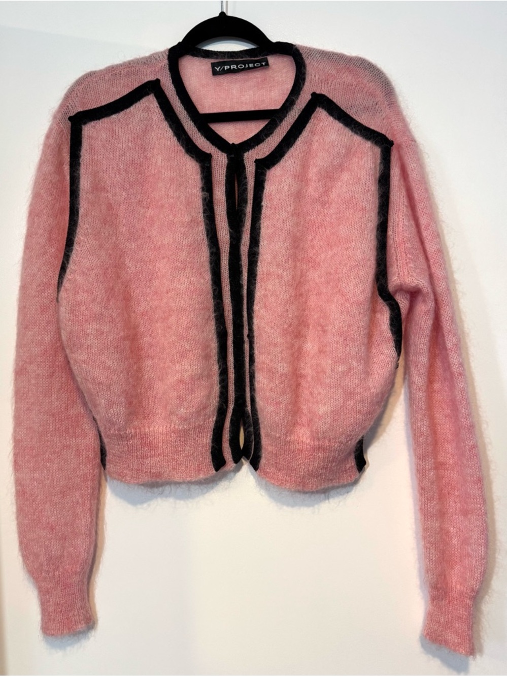Y/Project Pink & Black Panelled Mohair Cardigan - Made in Italy